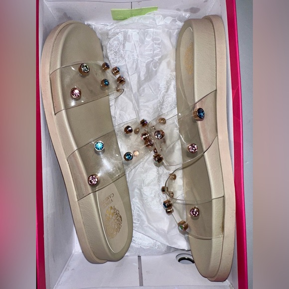 VINCE CAMUTO Clear Strap Women's Partha Sandals Faux Gems 10M Special Occasion‎ - Picture 2 of 5